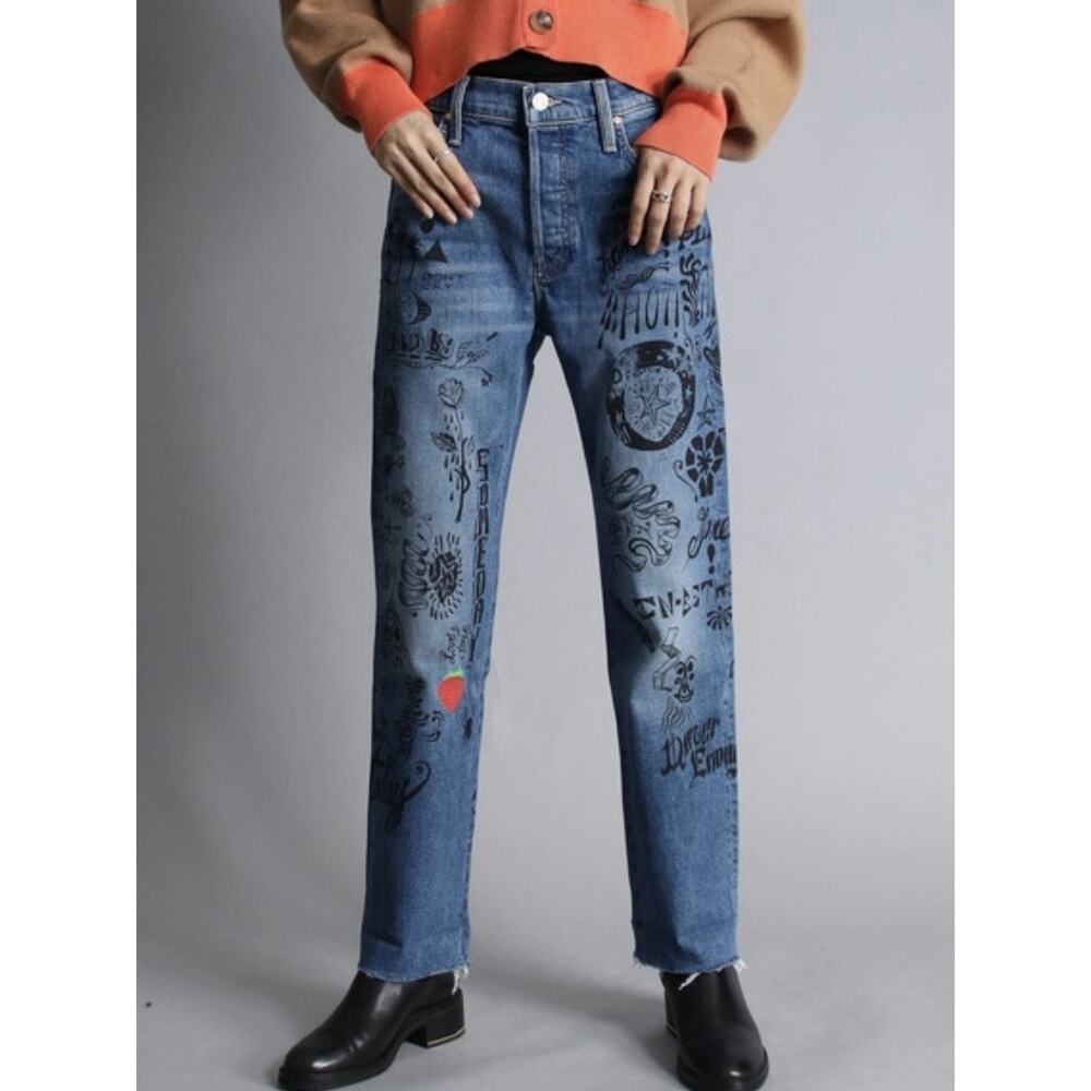 Mother The Scrapper Cuff Ankle Fray Jeans in Never Enough Size 28
